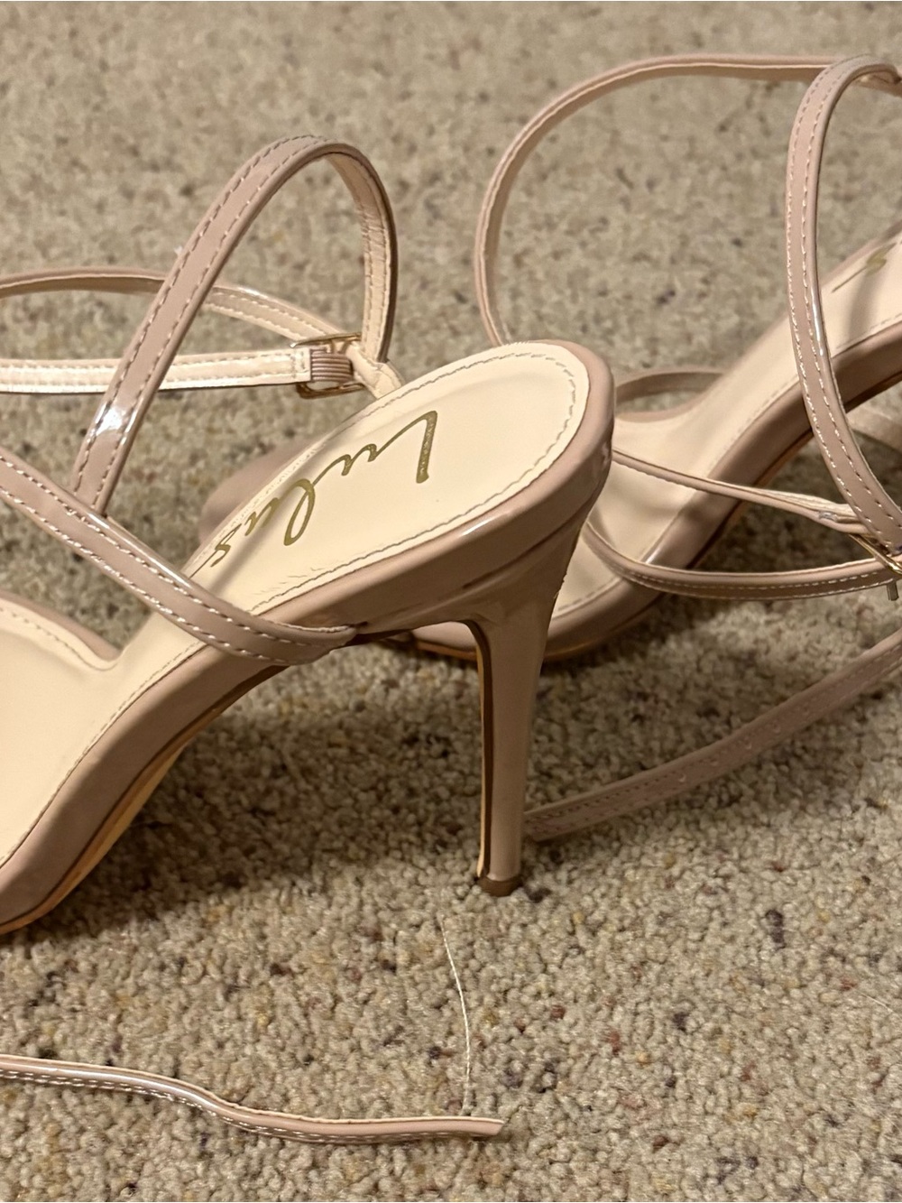 Lulu’s Sydd Light Nude Patent Ankle Wrap High Heel Sandals